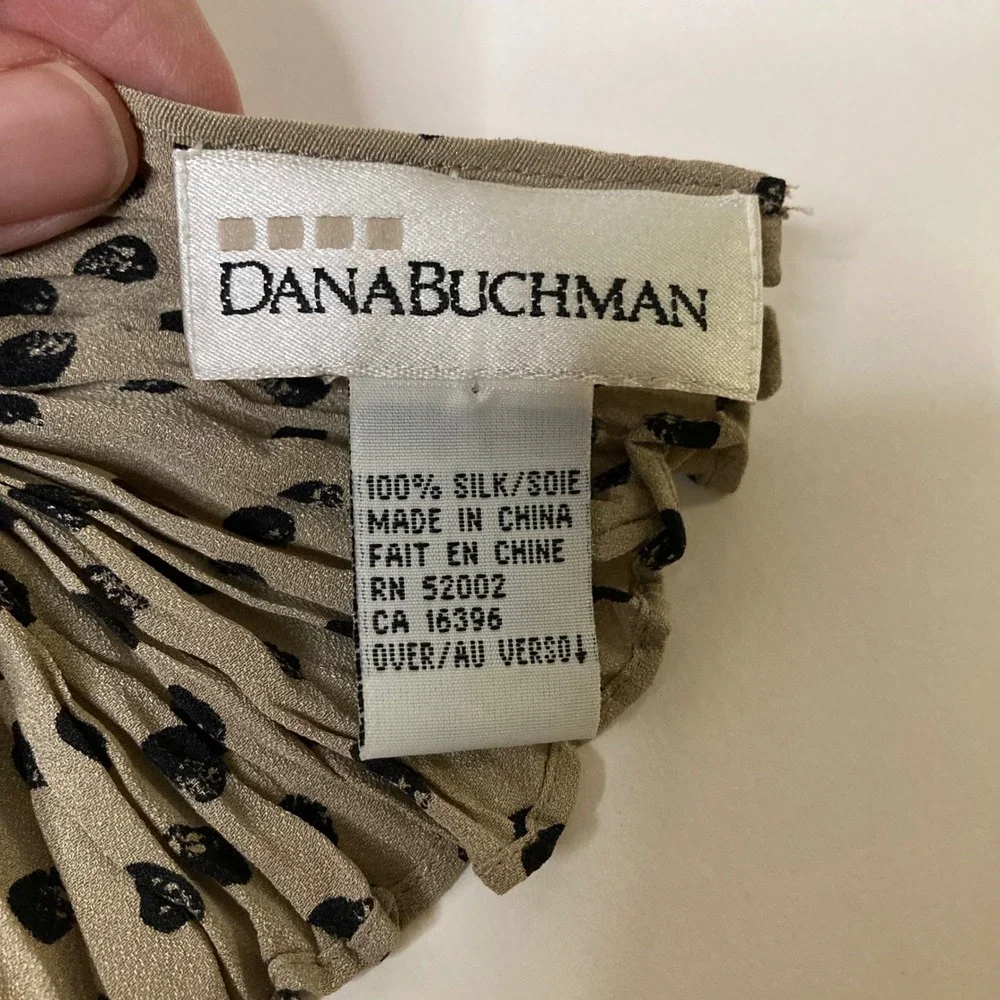 Womens Dana Buchman Crinkle Silk Polka Dot Scarf Tan Black 28 x 70